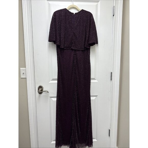 Mac Duggal Size 16 Purple 5948 Cape Sleeve Beaded Formal Cocktail Dress $598 New - Picture 7 of 9